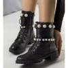 BM Bottes De Travail Noires Avec Perles Marguerite Le Noir