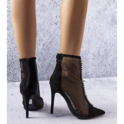 BM Bottes Noires Ornées De Zircons Cubiques De Veilleux Le Noir