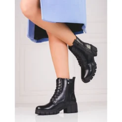 Produits populaires 9 Bottes à Lacets Pour Femmes Sur La Plate-forme Shelovet Le Noir