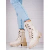 Bottes à Lacets Pour Femmes Sur La Plateforme Shelovet Beige