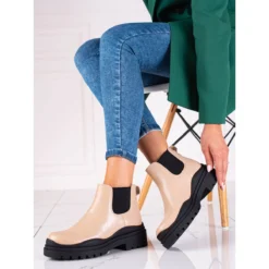 Bottes Beiges Pour Femmes Bottes Shelovet Jodhpur Sur La Plate-forme