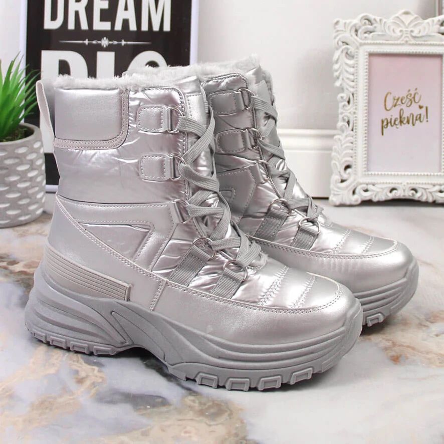 Bottes De Neige à Lacets Femme Argent Métallisé Potocki 2 Bottes De Neige à Lacets Femme Argent Métallisé Potocki – Image 2