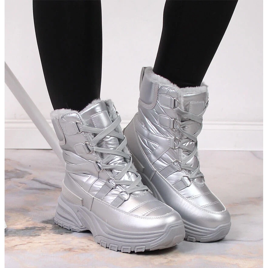 Bottes De Neige à Lacets Femme Argent Métallisé Potocki 6 Bottes De Neige à Lacets Femme Argent Métallisé Potocki – Image 6