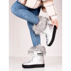 Bottes De Neige Argentées Pour Femmes Avec Fourrure Shelovet