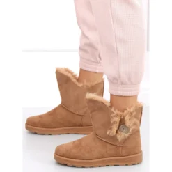 Bottes De Neige Avec Un Bouton Niki Camel Brun