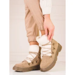 Bottes De Neige Brunes Pour Femmes Avec Un Manteau En Peau De Mouton Shelovet
