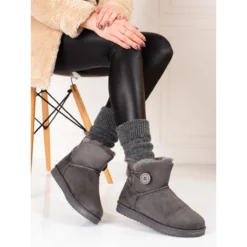 Bottes De Neige Chaudes Pour Femmes Shelovet Grises Avec Un Bouton