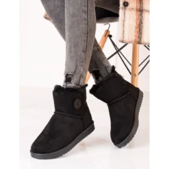 Bottes De Neige Chaudes Pour Femmes Shelovet Noires Avec Un Bouton Le Noir