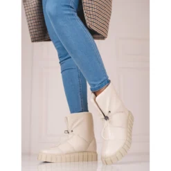 Bottes De Neige En Cuir Shelovet Pour Femmes Avec Une Trépointe Beige
