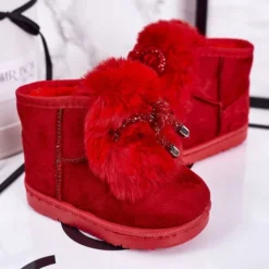 Bottes De Neige Enfant Fourrure Daim Rouge Amelia