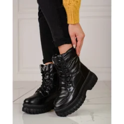 Bottes De Neige Femme Noires Avec Laçage Shelovet Le Noir