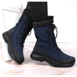 Bottes De Neige Isolées Imperméables Pour Femmes Bleu Marine DK