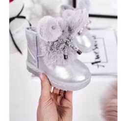 Bottes De Neige Pour Enfants Avec Fourrure Avec Oreilles Silver Bunny Argent