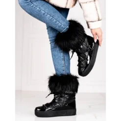 Bottes De Neige Pour Femmes Noires Avec Fourrure Shelovet Le Noir