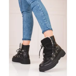 Bottes De Neige Pour Femmes Noires Avec Peau De Mouton Shelovet Le Noir