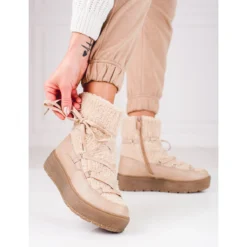 Bottes De Neige Pour Femmes Sur La Plate-forme Beige Shelovet