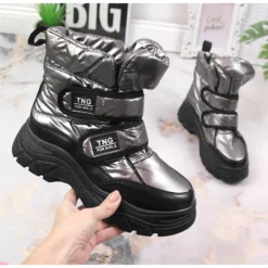 Bottes De Neige Pour Jeunes Potocki En étain Avec Velcro Argent