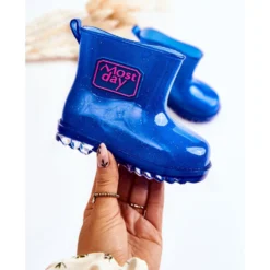 Bottes De Pluie Bleu Marine Pour Enfant En Brocart Argent
