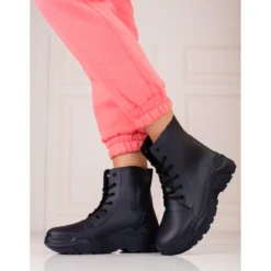 Bottes De Pluie Pour Femme à Lacets Bleu Marine Shelovet