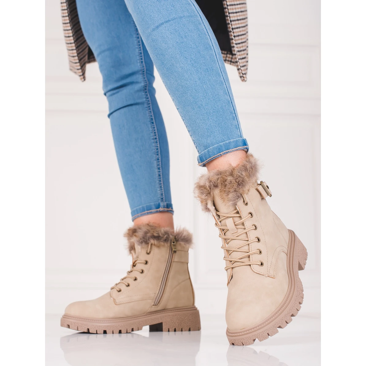 Bottes De Randonnée Femme Shelovet Avec Fourrure Beige 1 Bottes De Randonnée Femme Shelovet Avec Fourrure Beige