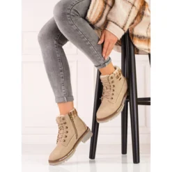 Bottes De Randonnée Shelovet Beiges Pour Femmes En Cuir écologique Brun