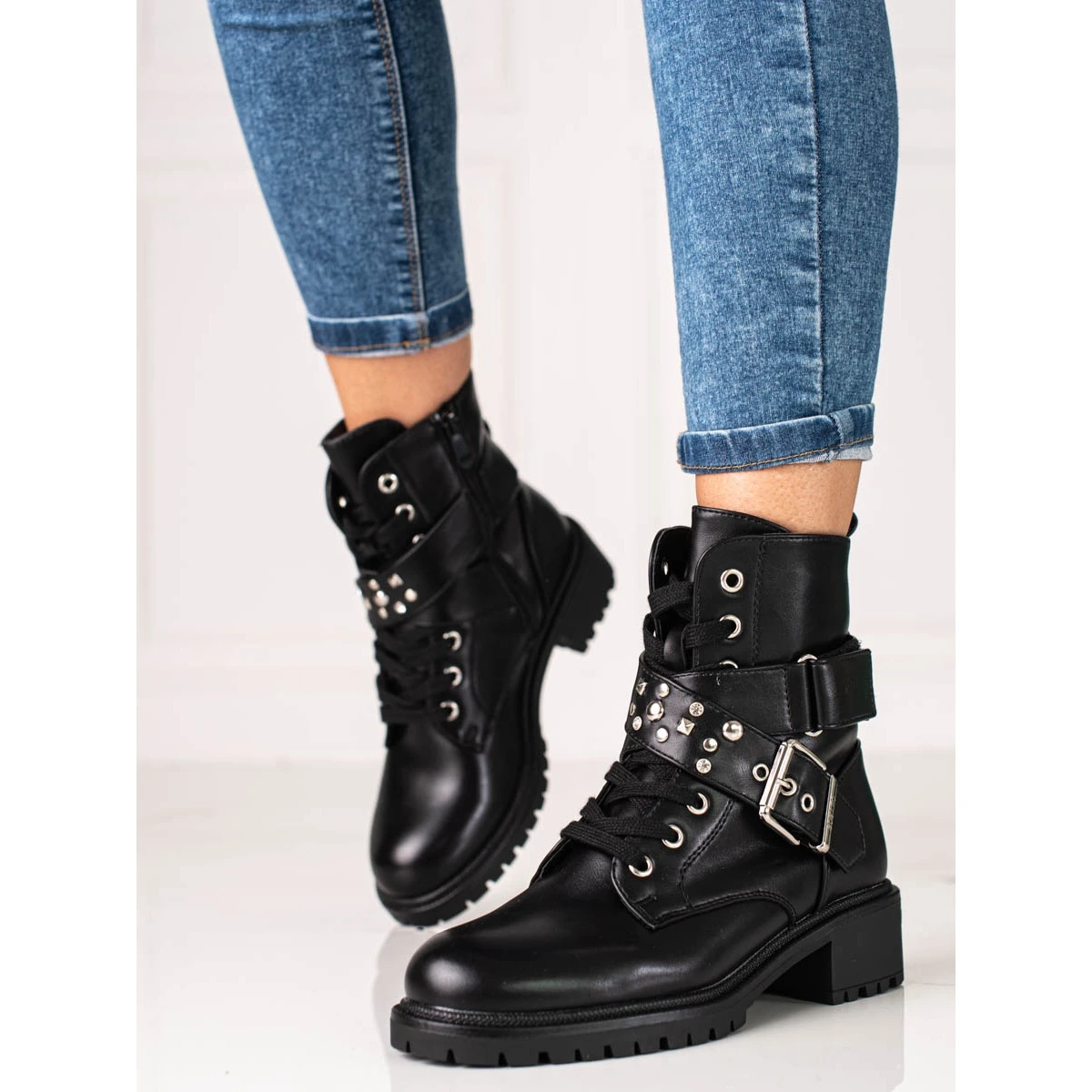 Bottes De Travail Pour Femmes Shelovet Avec Ceinture Décorative Le Noir 2 Bottes De Travail Pour Femmes Shelovet Avec Ceinture Décorative Le Noir – Image 2