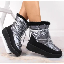 Bottes D'hiver Chaudes à Lacets Argentées Pour Femmes Filippo