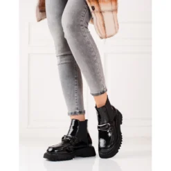 Bottes En Cuir Pour Femmes Sur La Plateforme Shelovet Le Noir