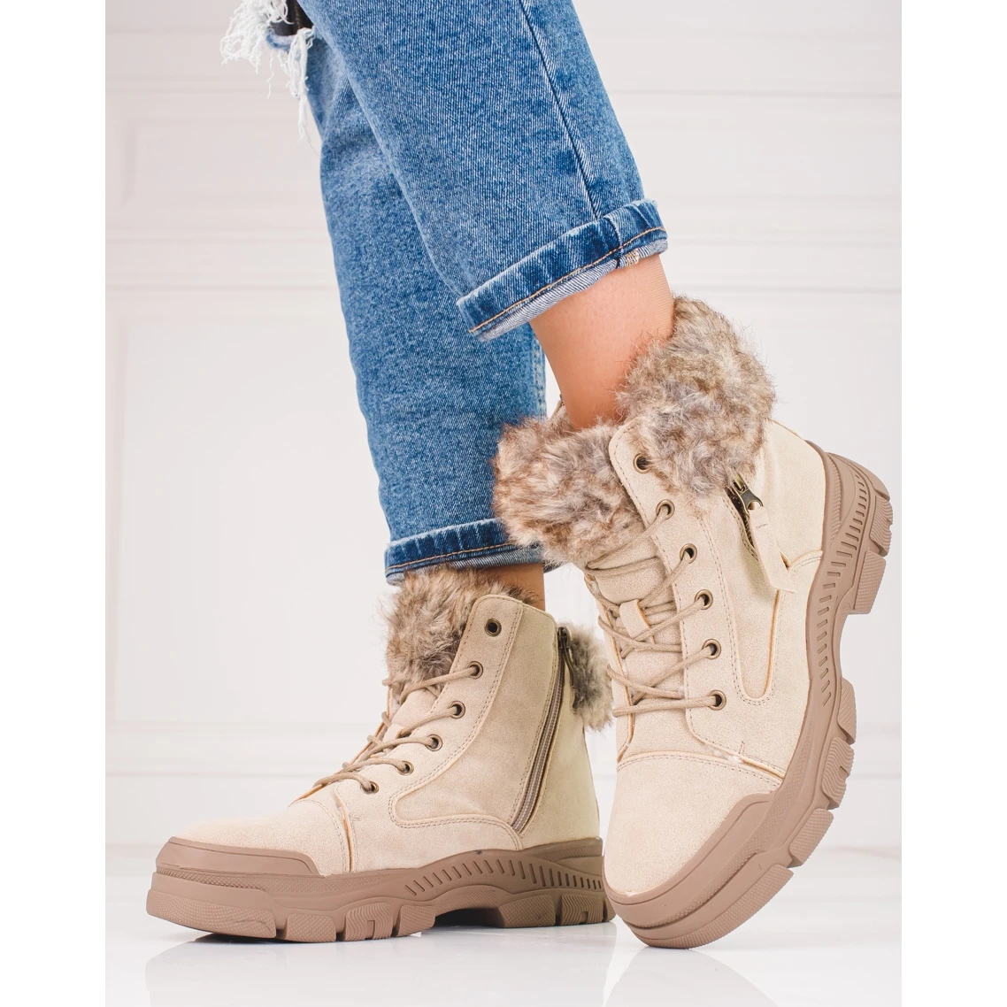 Bottes Femme Beiges Avec Fourrure Shelovet 1 Bottes Femme Beiges Avec Fourrure Shelovet