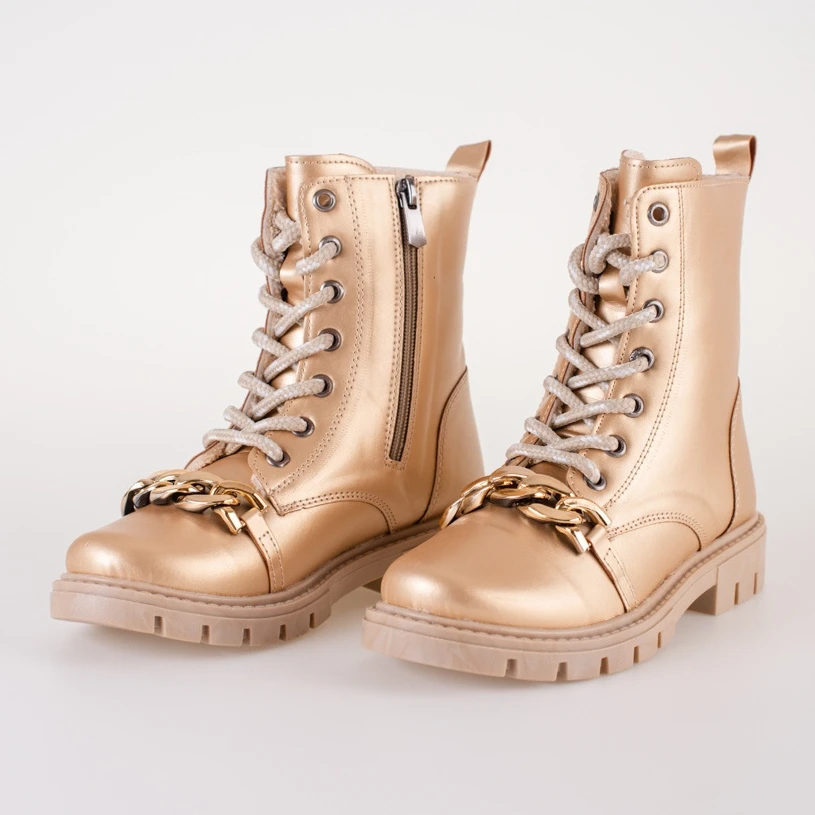 Bottes Fille Dorées Avec Chaîne Shelovet D'or 2 Bottes Fille Dorées Avec Chaîne Shelovet D'or – Image 2