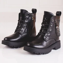 Bottes Filles Noires Avec Chaîne Shelovet Le Noir
