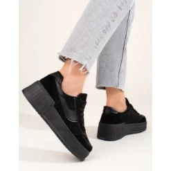 Bottes Plateforme En Daim Pour Femmes Noir Shelovet Le Noir