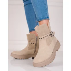 Bottes Pour Femmes Shelovet Beiges En Daim écologique