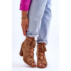 FB1 Bottes à Talons Hauts Camel Letya Ajourées Beige