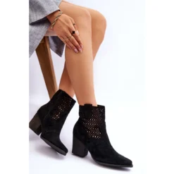 FB1 Bottes De Cowboy En Daim à Talon Pour Femmes Noires Norvella Le Noir -Lumière Écarlate Bottes fb1 bottes de cowboy en daim a talon pour femmes noires norvella le noir 8 2000x2000 1