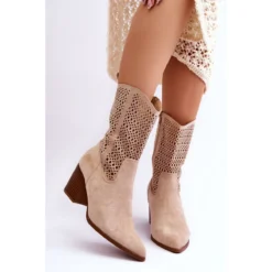 FB1 Bottes De Cowboy Hautes En Daim Pour Femmes Beige Turner