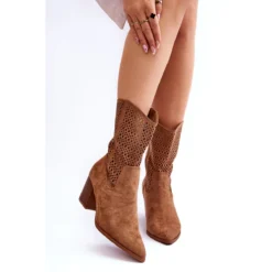 FB1 Bottes De Cowboy Hautes En Daim Pour Femmes Brown Turner Beige