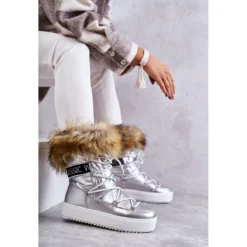 FM1 Bottes De Neige à Lacets Argentées Pour Femmes Santero -Lumière Écarlate Bottes fm1 bottes de neige a lacets argentees pour femmes santero 6 2000x2000 1