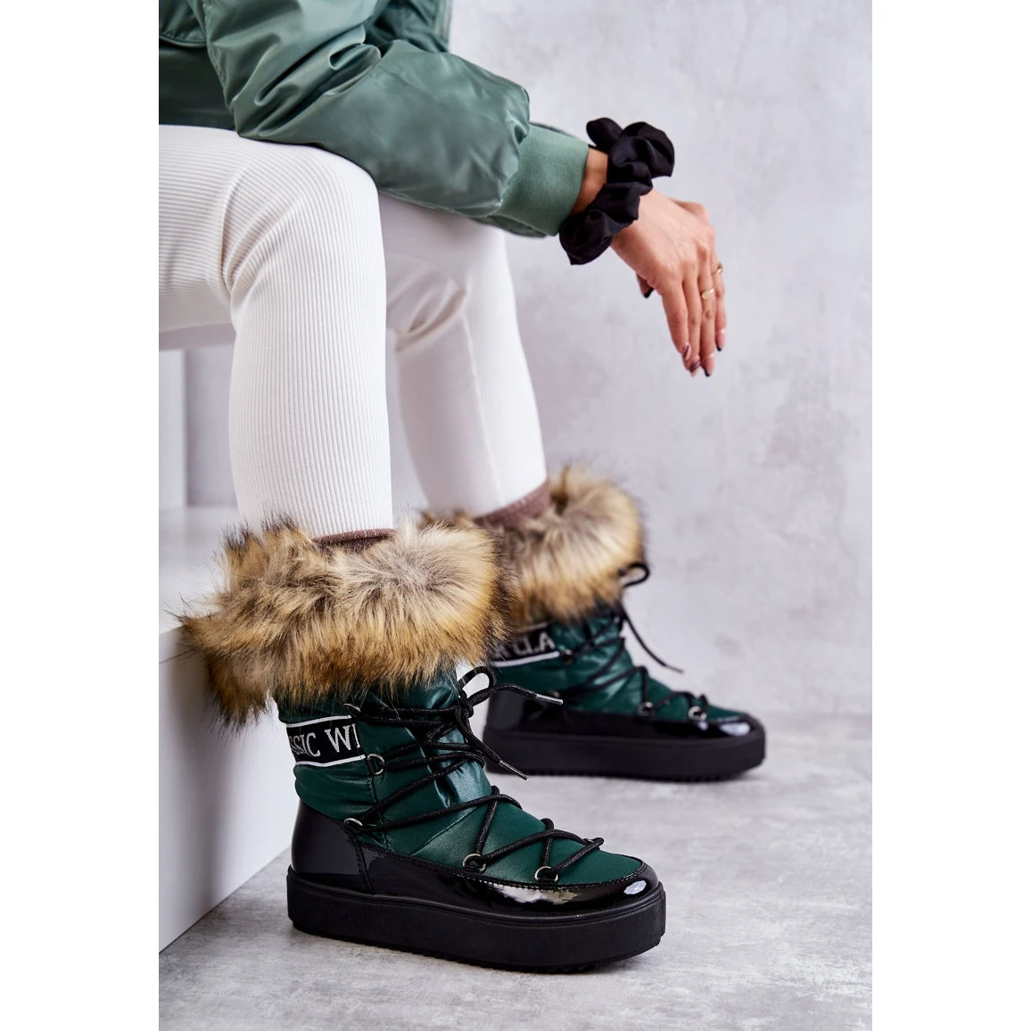 FM1 Bottes De Neige à Lacets Pour Femmes Vert Santero 5 FM1 Bottes De Neige à Lacets Pour Femmes Vert Santero – Image 5