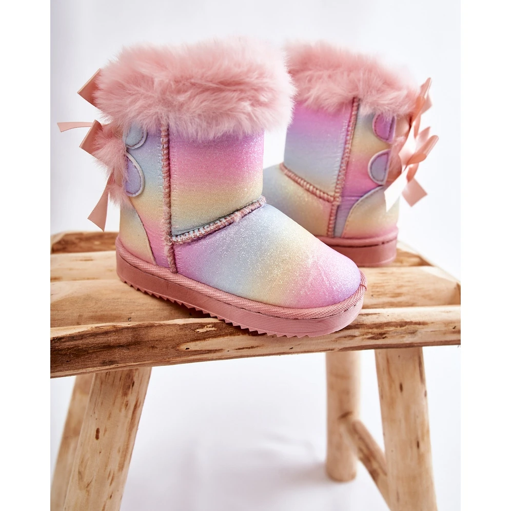 FR1 Bottes Chaudes Enfant Avec Nœuds Bottes De Neige Funky Multicolores Rose 2 FR1 Bottes Chaudes Enfant Avec Nœuds Bottes De Neige Funky Multicolores Rose – Image 2