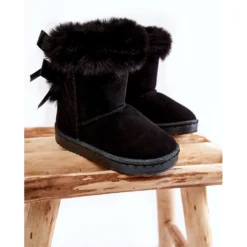 FR1 Bottes Chaudes Noires Pour Enfants Avec Nœuds Bottes De Neige Noires Funky Le Noir