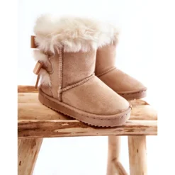 FR1 Bottes Chaudes Pour Enfants Avec Nœuds Bottes De Neige Funky Beige Clair