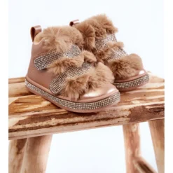 FR1 Bottes De Neige Chaudes En Cuir Pour Enfant Doré Leela D'or