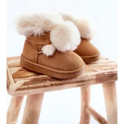 FR1 Bottes De Neige Chaudes Enfant Jeunes Marron-Blanc Roofy Blanche Brun