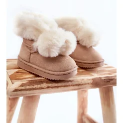 FR1 Bottes De Neige Chaudes Pour Jeunes Enfants Roofy Beige Clair Blanche