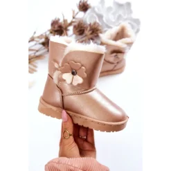 FR1 Bottes De Neige Enfant Golden Bianca Avec Fleur D'or