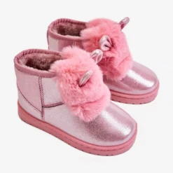 FR1 Bottes De Neige Pour Enfants Chauffées Avec Fourrure Avec Oreilles Rose Betty