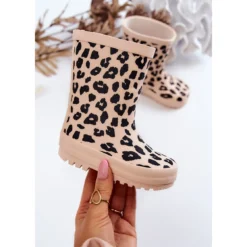 FR1 Bottes De Pluie Enfant Motif Léopard Beige Nanny