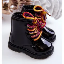 FR1 Bottes Enfant Laquées Avec Fermeture Éclair Noir Tibbie Le Noir