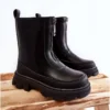 FR1 Bottes Hautes En Cuir à La Mode Avec Fermeture à Glissière Noire Daffy Le Noir